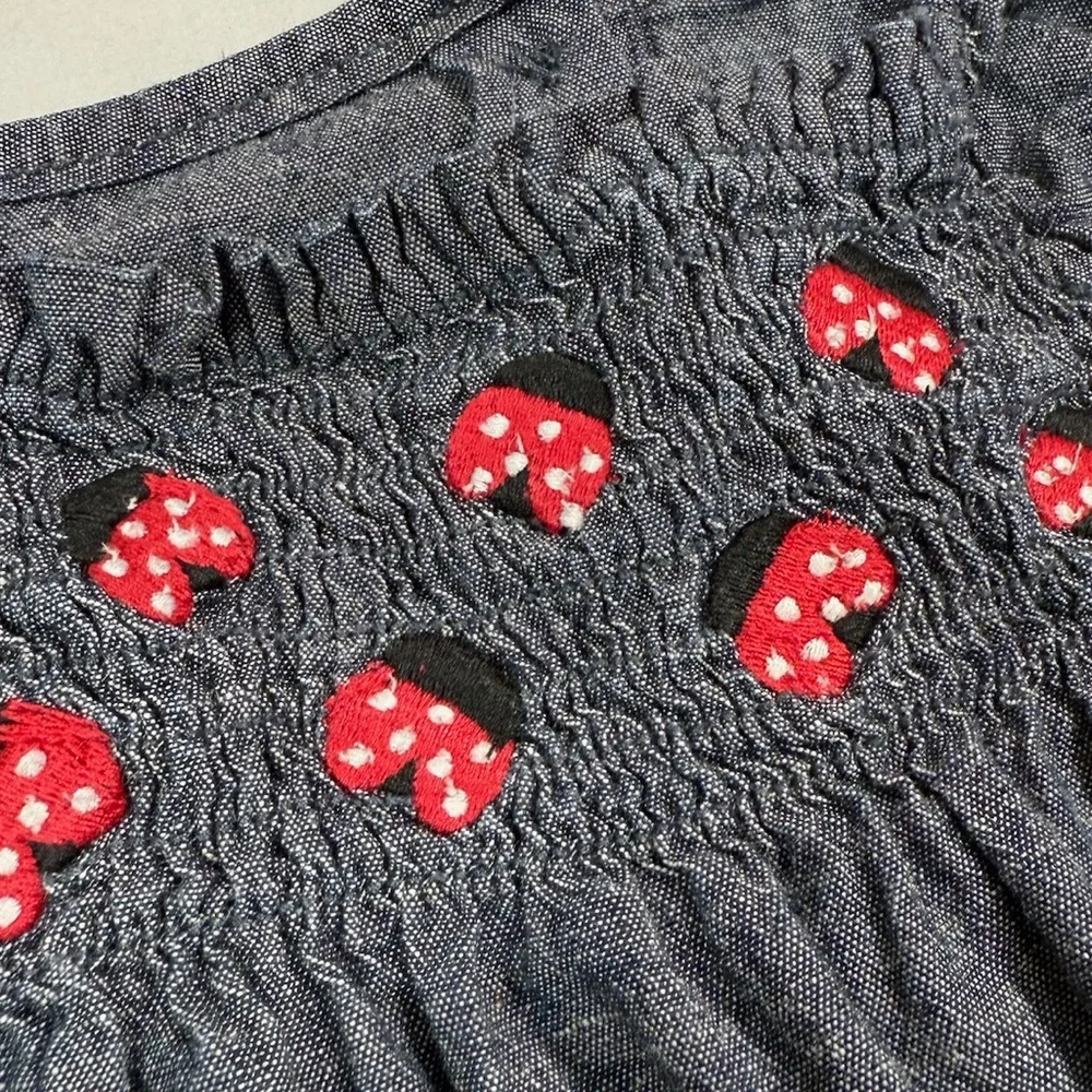 GYMBOREE Baby‎ Girls’ Chambray Smocked Ladybug Polka Dot Romper Preppy 12-18M